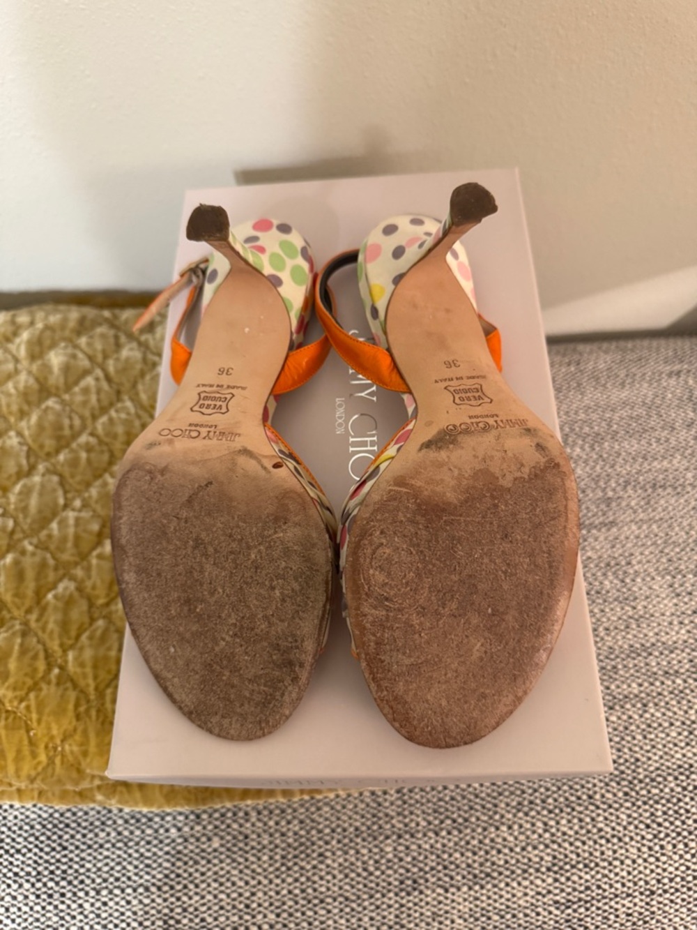 Jimmy Choo Multicolor Polka Dot Satin Slingback Sandals - Picture 4 of 4